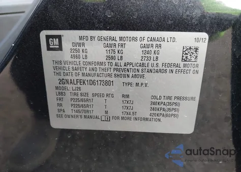 2013 Chevrolet Equinox Ltz from USA, damaged, VIN 2GNALFEK1D6173801
